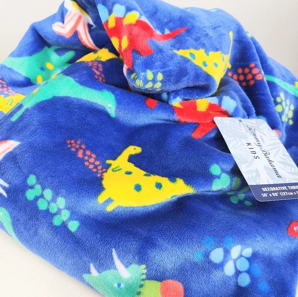 NEW! Tommy Bahama Plush Dinosaur Blanket Throw Blue Large Fleece 50x60 Soft